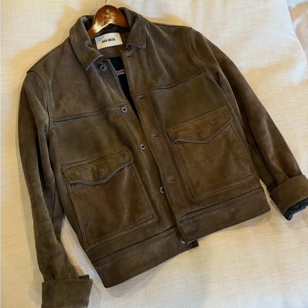 Beautiful Buck Mason 100% leather suede. HEAVY. Well made!